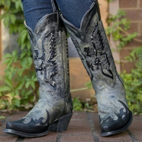 CORRAL EAGLE SEQUIN INLAY SNIP TOE COWBOY BOOTS SIZE 7.5 - Picture 4 of 16